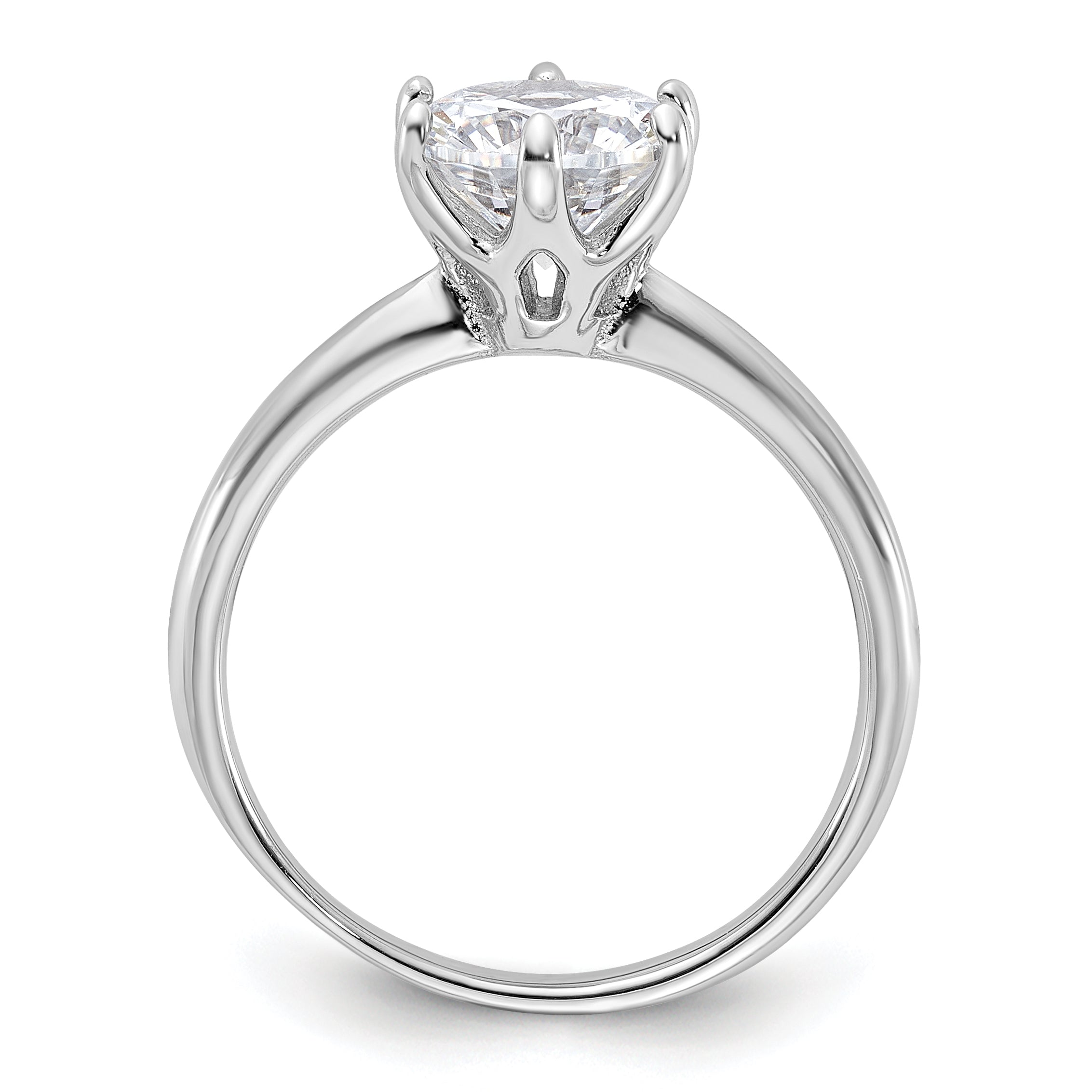 Sterling Silver Rhodium-Plated 9mm Cubic Zirconi 6 Prong Solitaire Ring