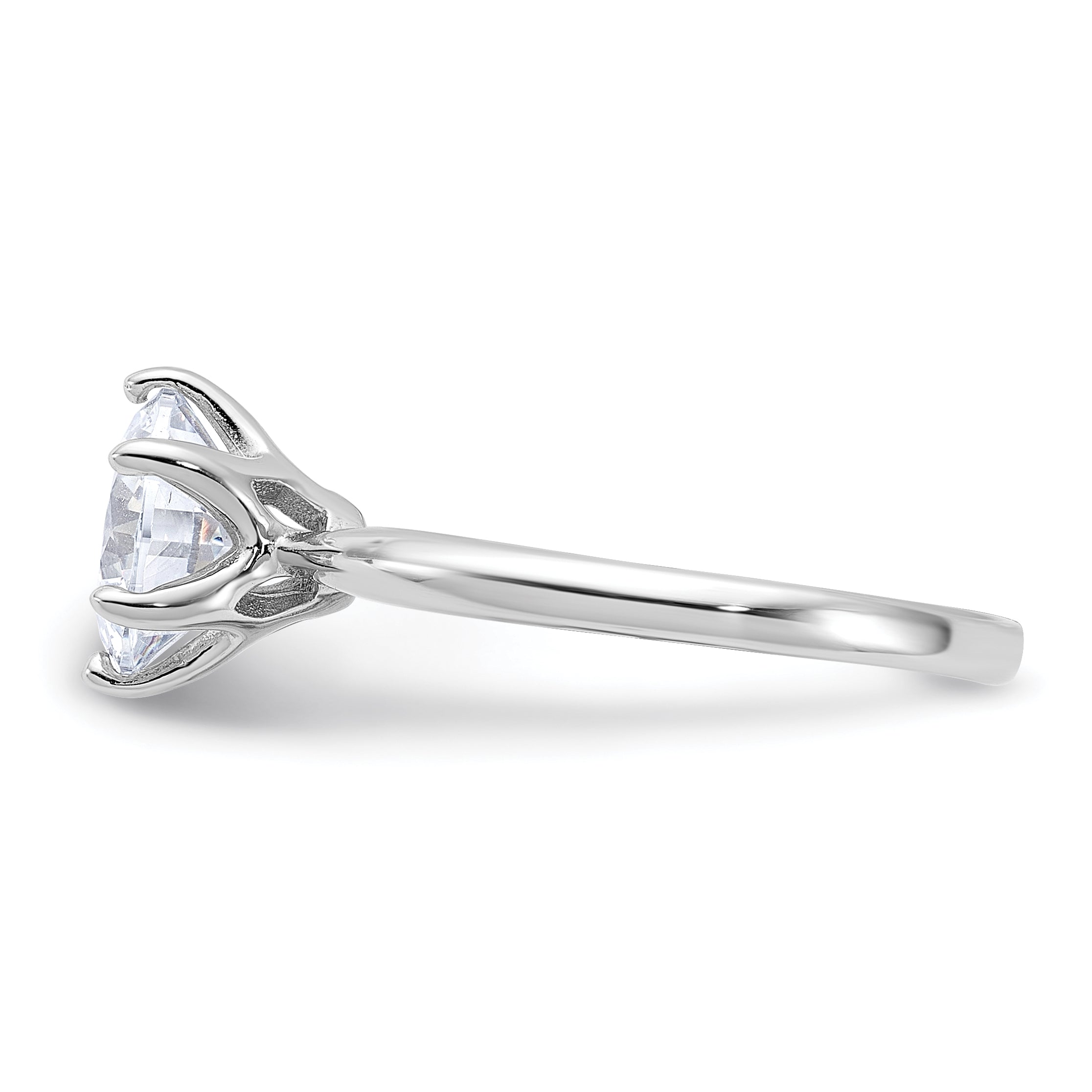 Sterling Silver Rhodium-plated 9mm CZ 6 Prong Solitaire Ring