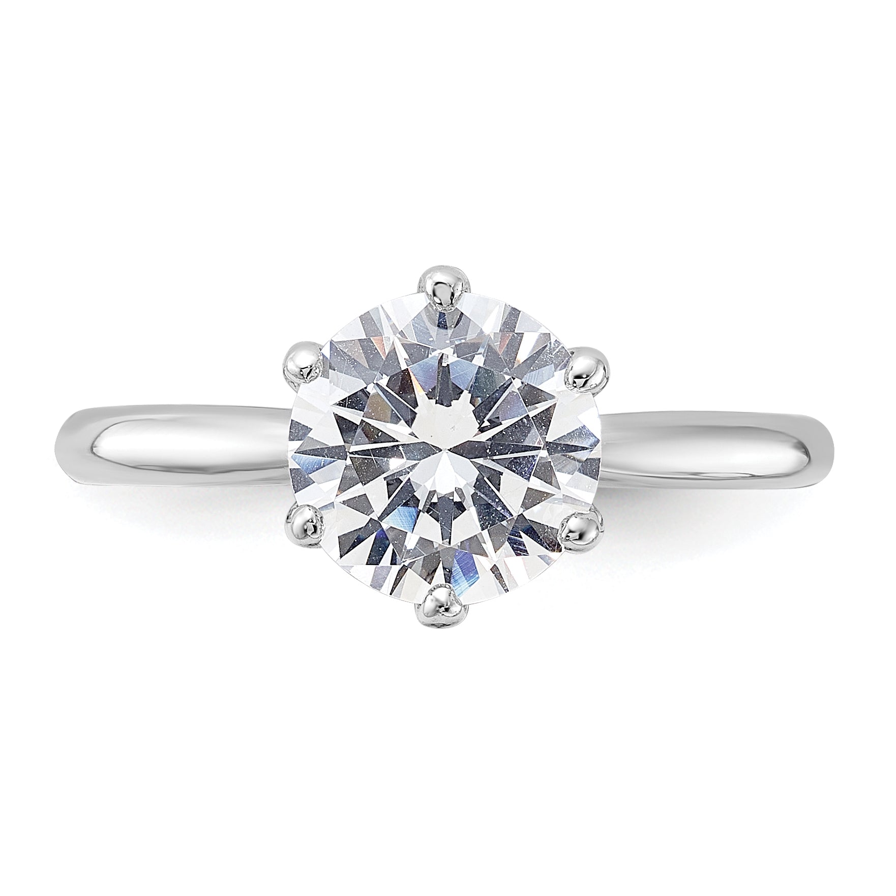 Sterling Silver Rhodium-Plated 9mm Cubic Zirconi 6 Prong Solitaire Ring
