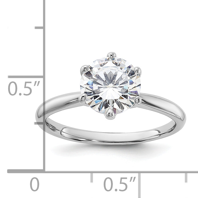 Sterling Silver Rhodium-Plated 9mm Cubic Zirconi 6 Prong Solitaire Ring