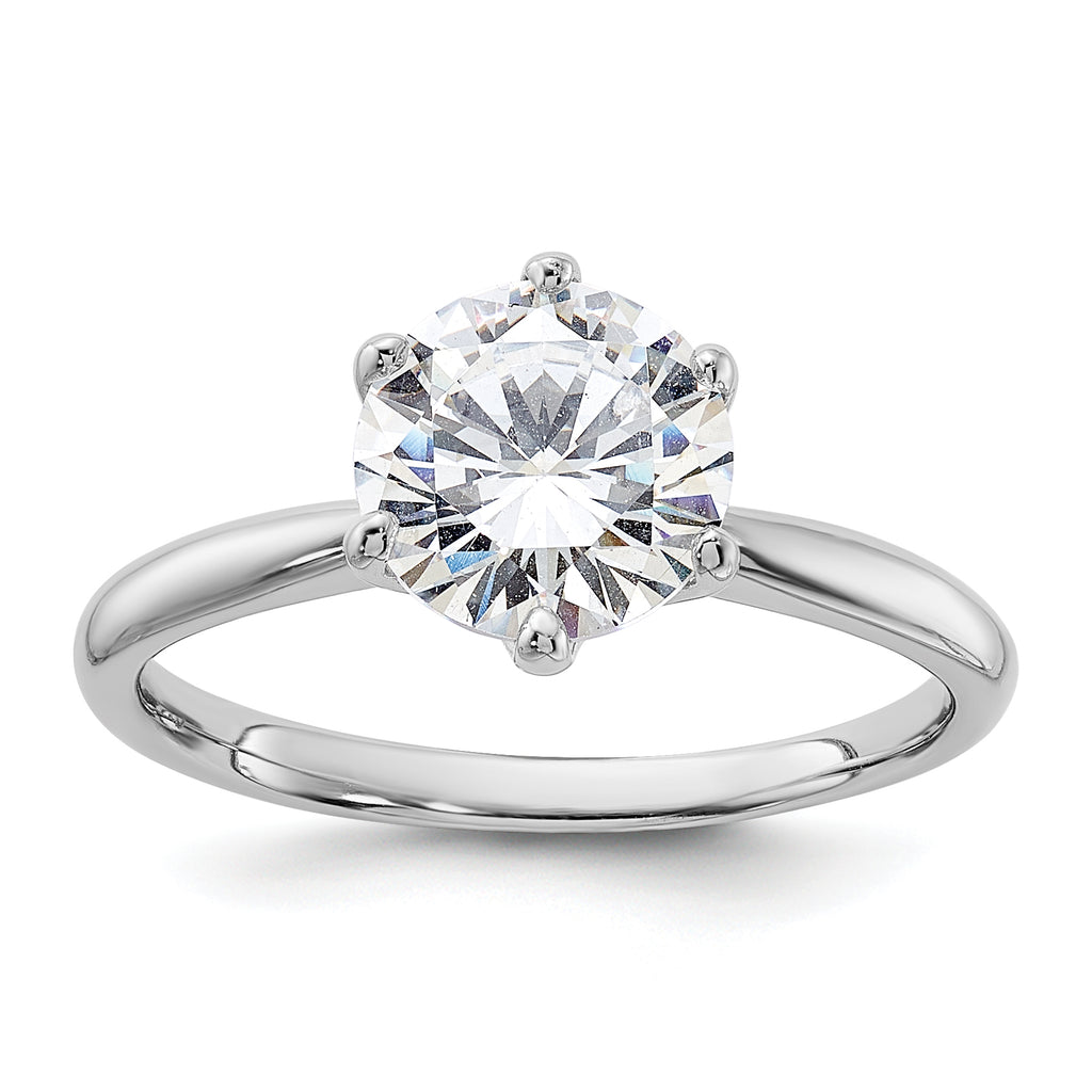 Sterling Silver Rhodium-Plated 9mm Cubic Zirconi 6 Prong Solitaire Ring