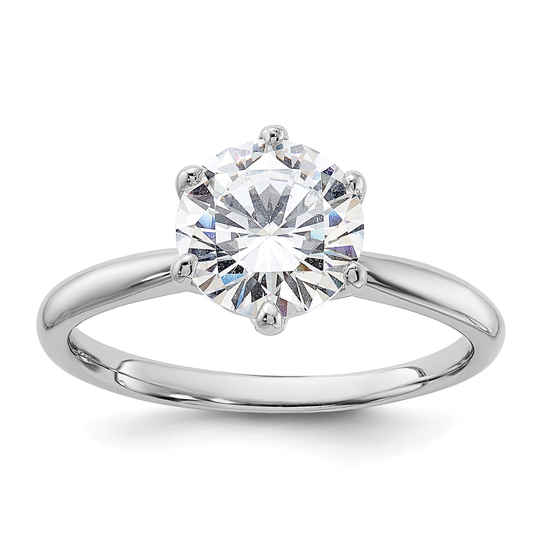 Sterling Silver Rhodium-plated 9mm CZ 6 Prong Solitaire Ring