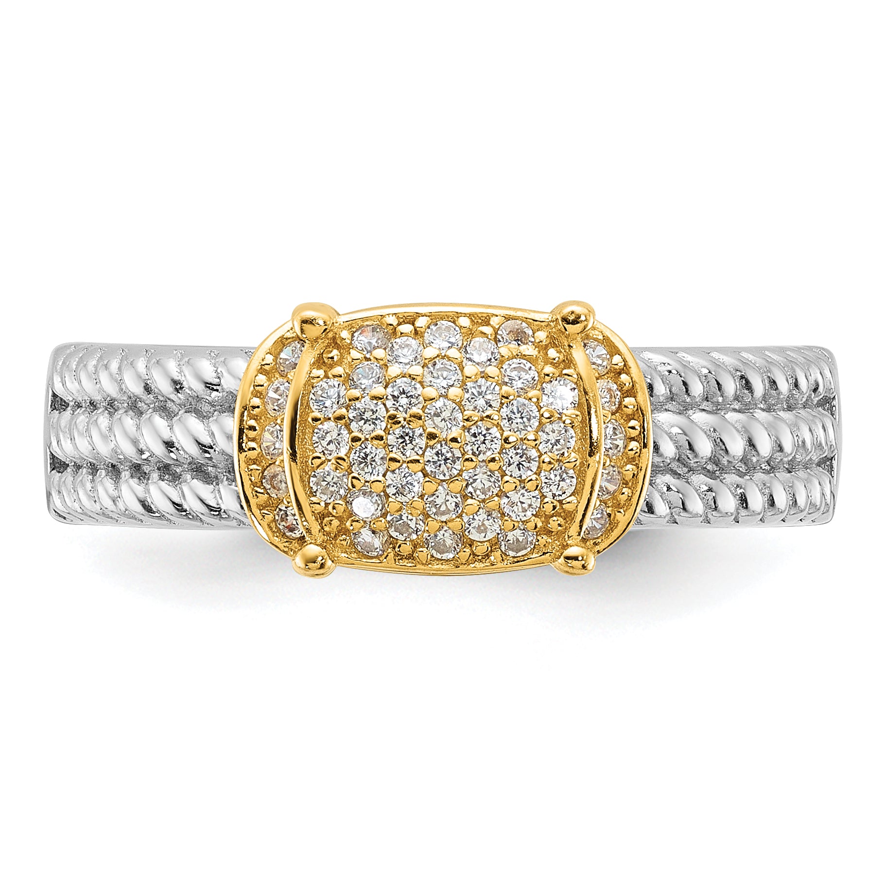 Sterling Silver Rhodium/Gold-tone Pav‚ CZ Ring