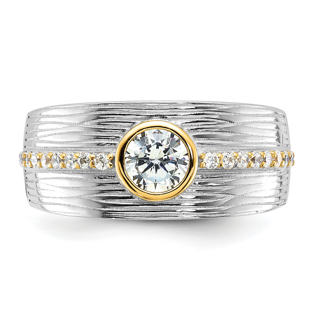 Sterling Silver Rhodium-Plated/Gold-tone Cubic Zirconi Ring