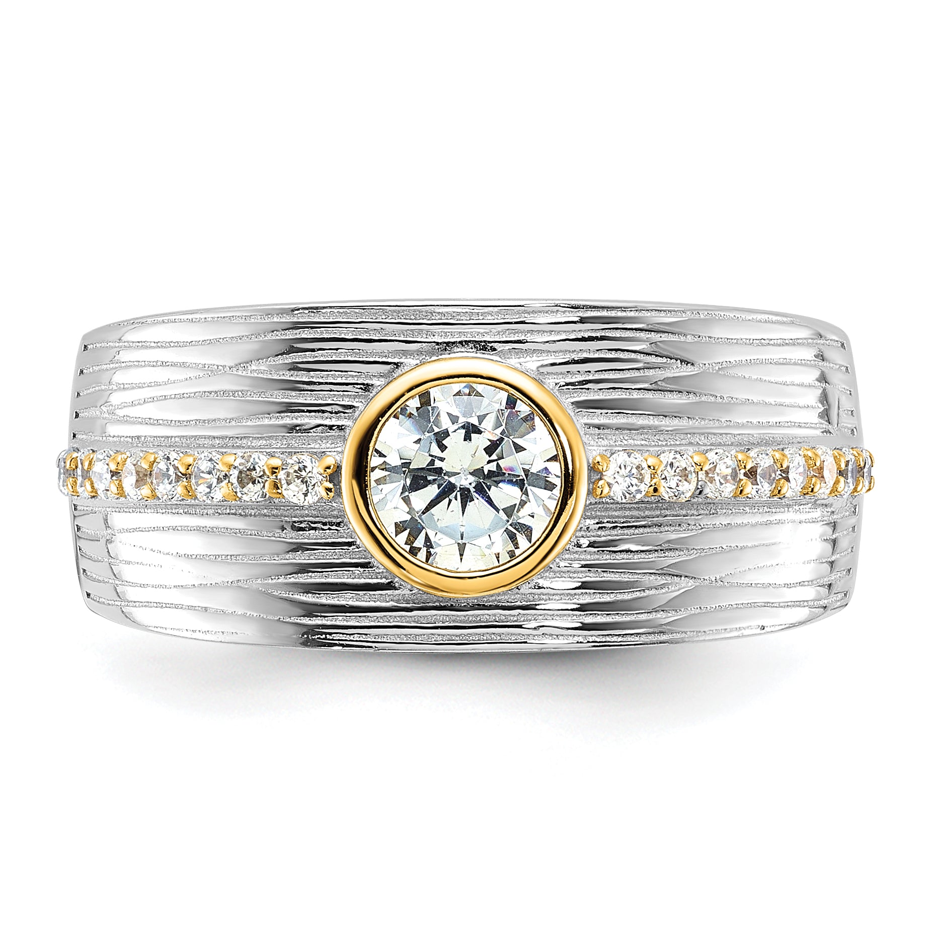 Sterling Silver Rhodium-Plated/Gold-tone Cubic Zirconi Ring