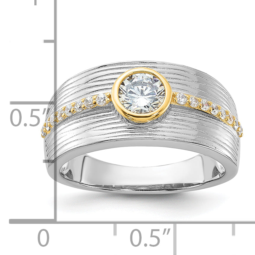 Sterling Silver Rhodium/Gold-tone CZ Ring