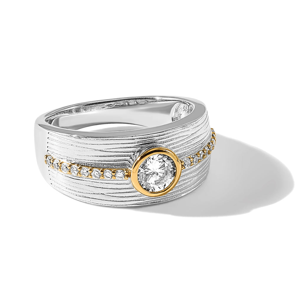 Sterling Silver Rhodium-Plated/Gold-tone Cubic Zirconi Ring
