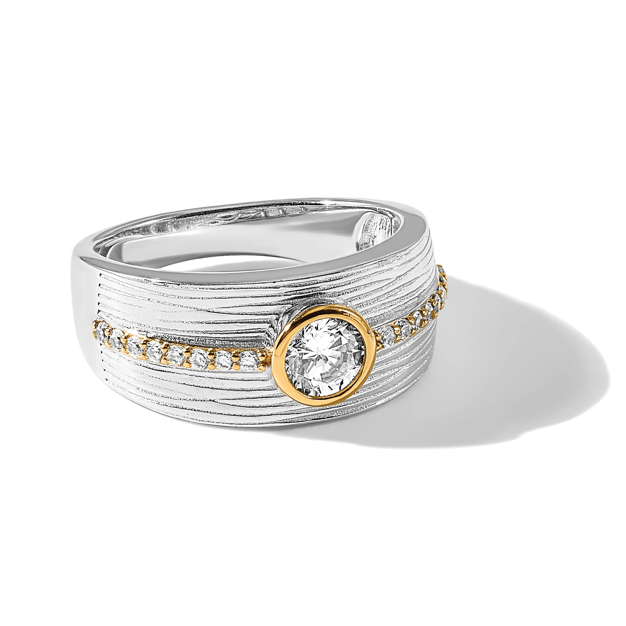 Sterling Silver Rhodium-Plated/Gold-tone Cubic Zirconi Ring