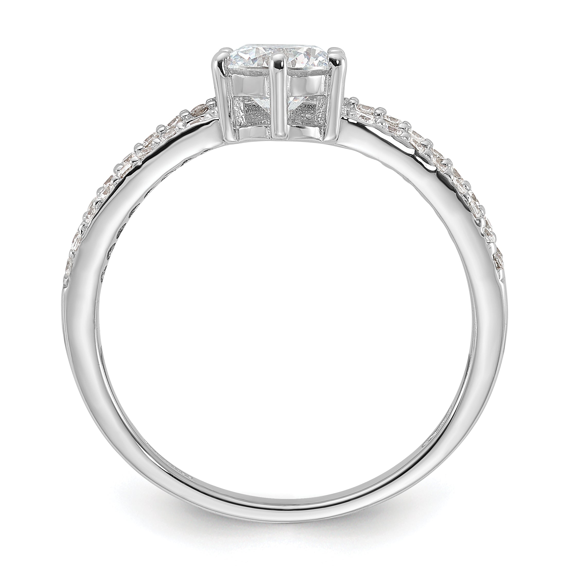 Sterling Silver Rhodium-plated Polished CZ Double Band Ring