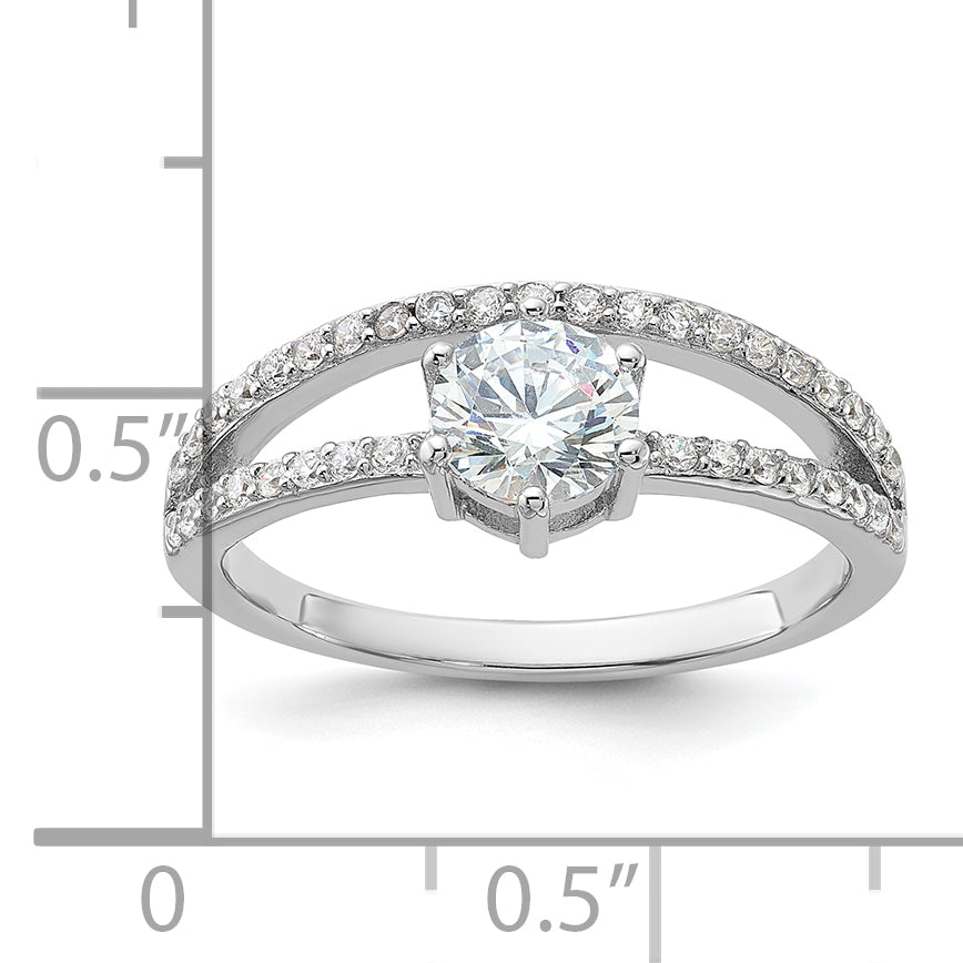 Sterling Silver Rhodium-plated Polished CZ Double Band Ring