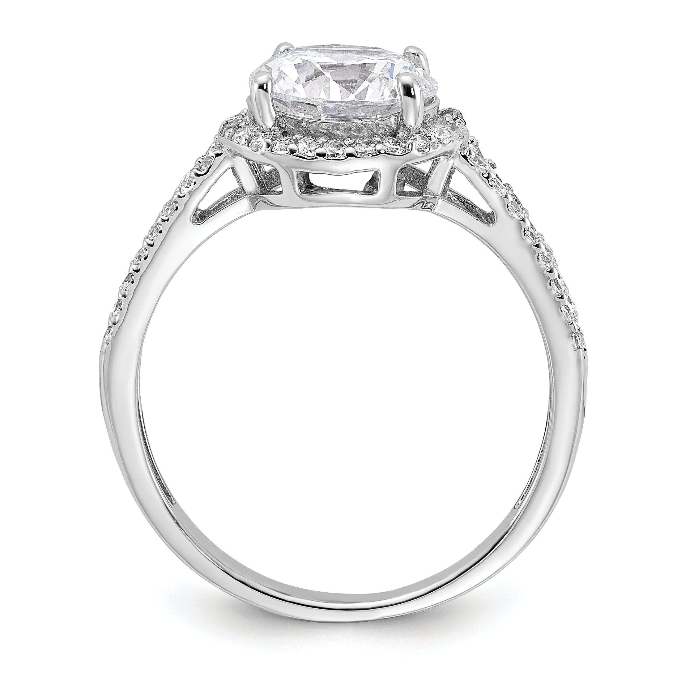 Sterling Silver Rhodium-plated CZ Halo Ring Secondary image