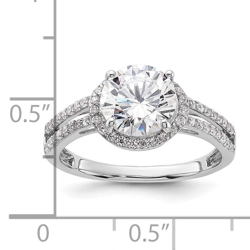 Sterling Silver Rhodium-plated CZ Halo Ring