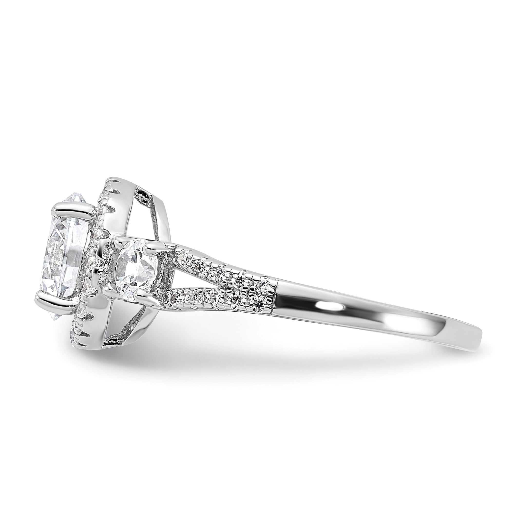 Sterling Silver Rhodium-plated CZ Halo Ring