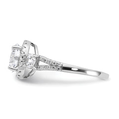 Sterling Silver Rhodium-plated CZ Halo Ring