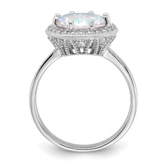 Sterling Silver Rhodium-plated Clear and Iridescent CZ Rnd Halo Ring