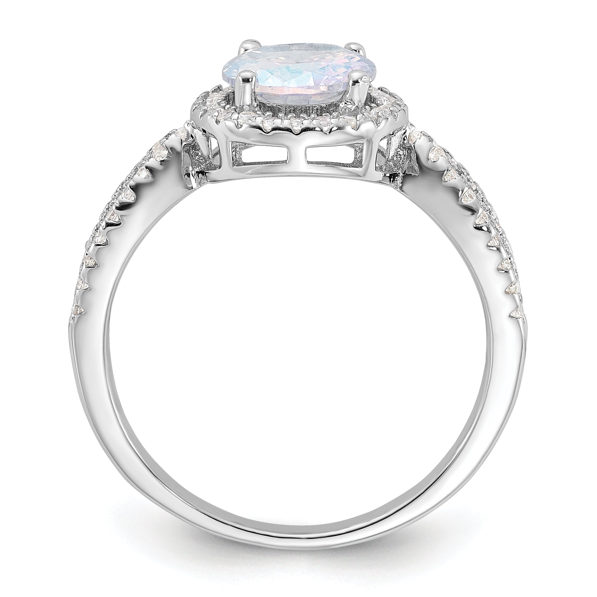 Sterling Silver Rhodium-plated Iridescent CZ Halo Ring