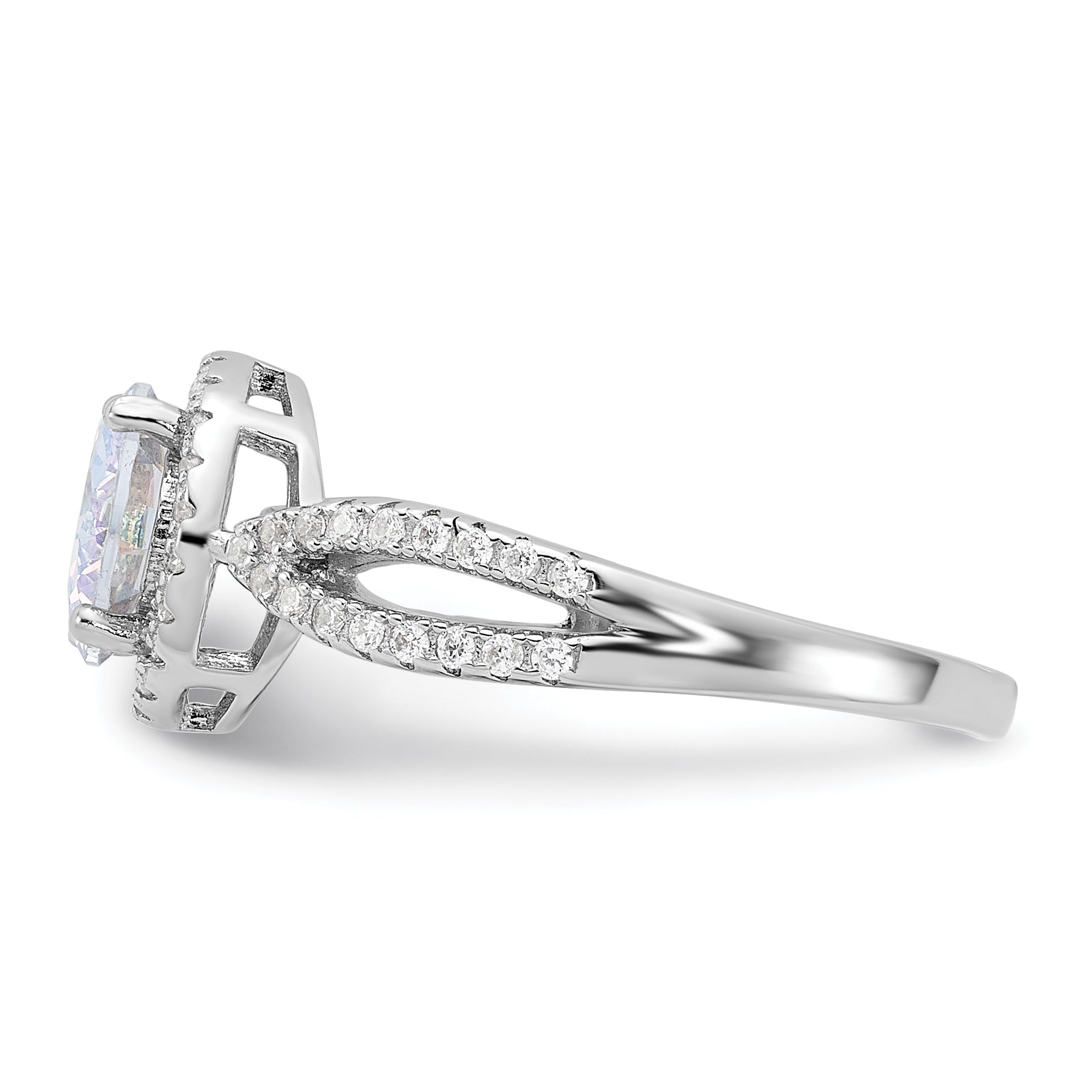 Sterling Silver Rhodium-plated Iridescent CZ Halo Ring
