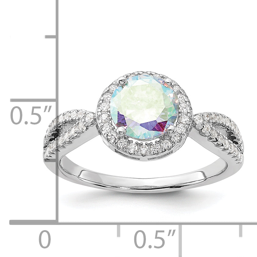 Sterling Silver Rhodium-plated Iridescent CZ Halo Ring