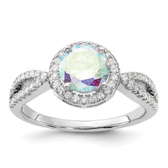 Sterling Silver Rhodium-plated Iridescent CZ Halo Ring