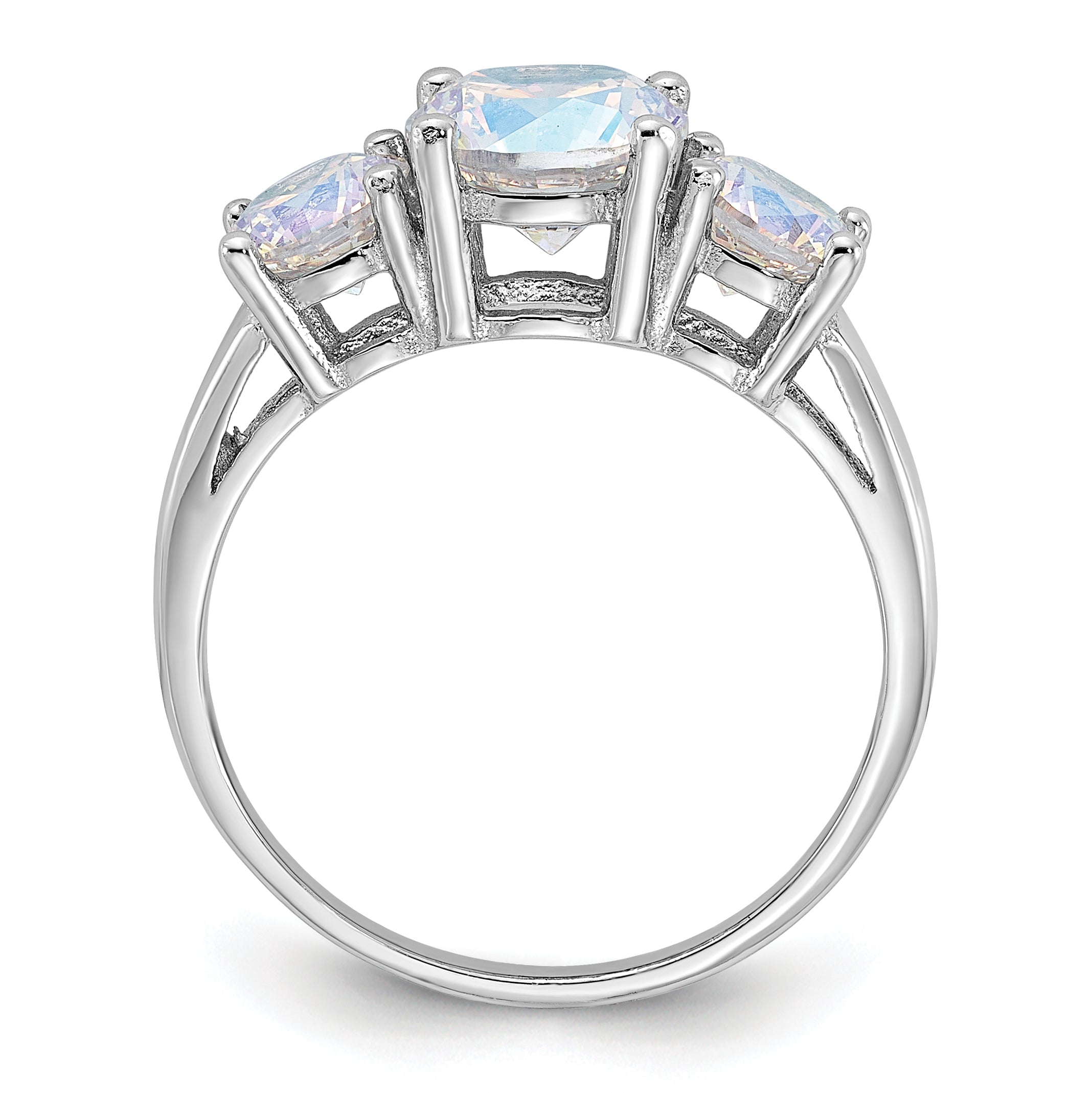 Sterling Silver Rhodium-plated Iridescent CZ 3-Stone Ring Secondary image