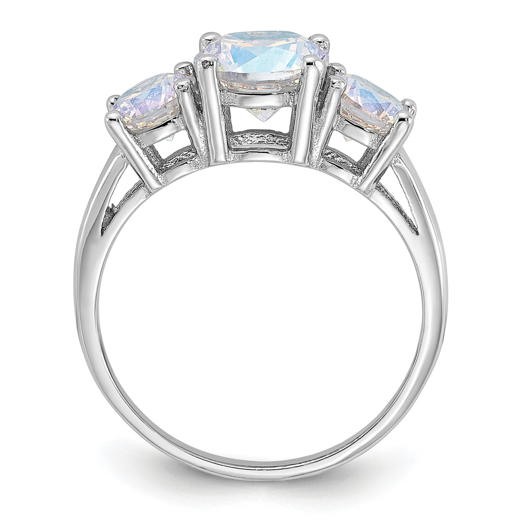 Sterling Silver Rhodium-plated Iridescent CZ 3-Stone Ring