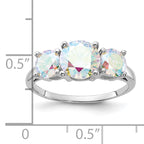 Sterling Silver Rhodium-plated Iridescent CZ 3-Stone Ring