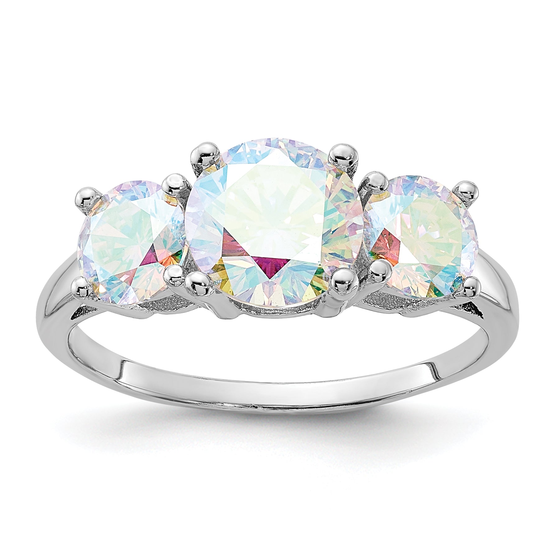 Sterling Silver Rhodium-plated Iridescent CZ 3-Stone Ring Main image