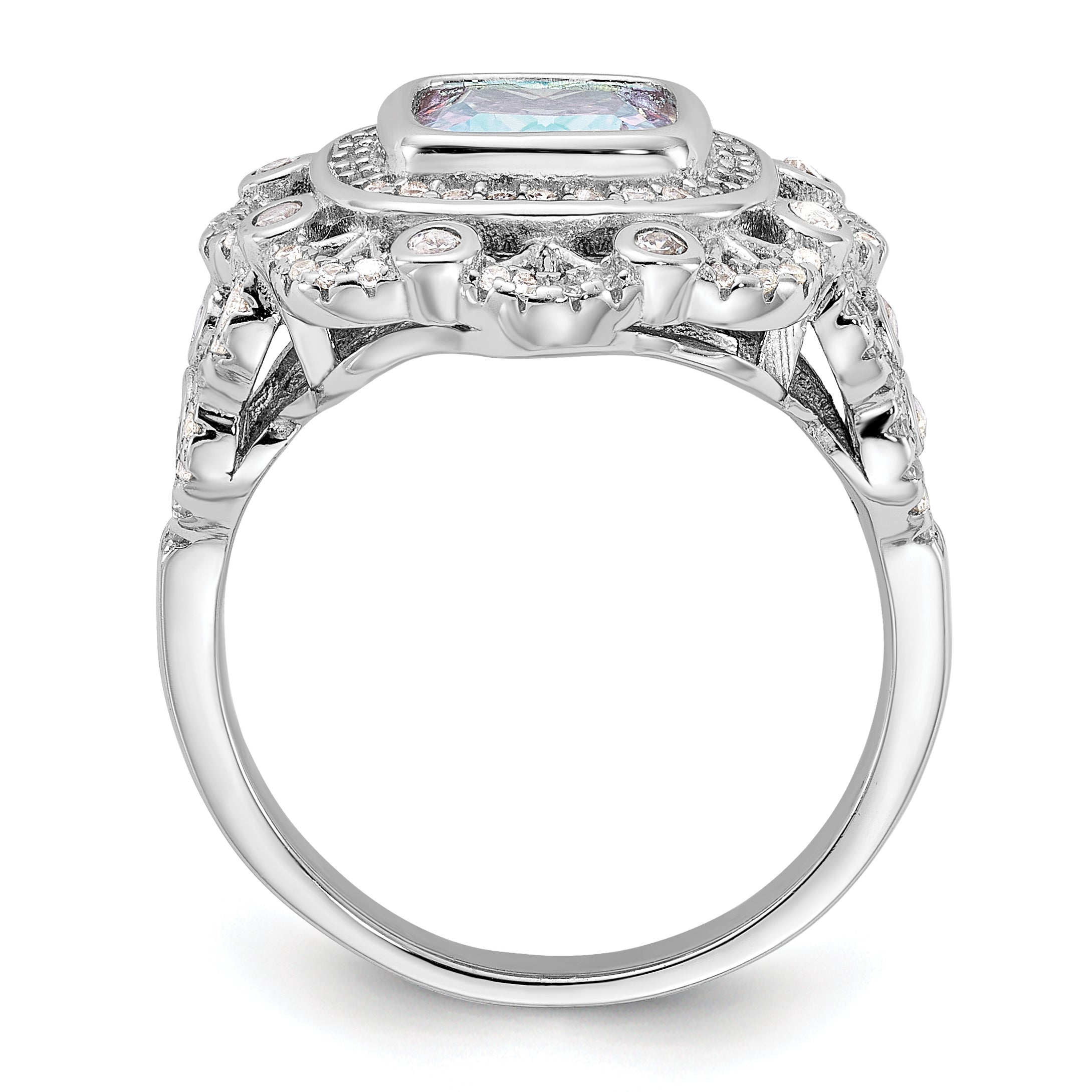 Sterling Silver Rhodium-plated Clear and Iridescent CZ Ring