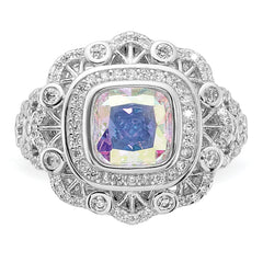 Sterling Silver Rhodium-plated Clear and Iridescent CZ Ring