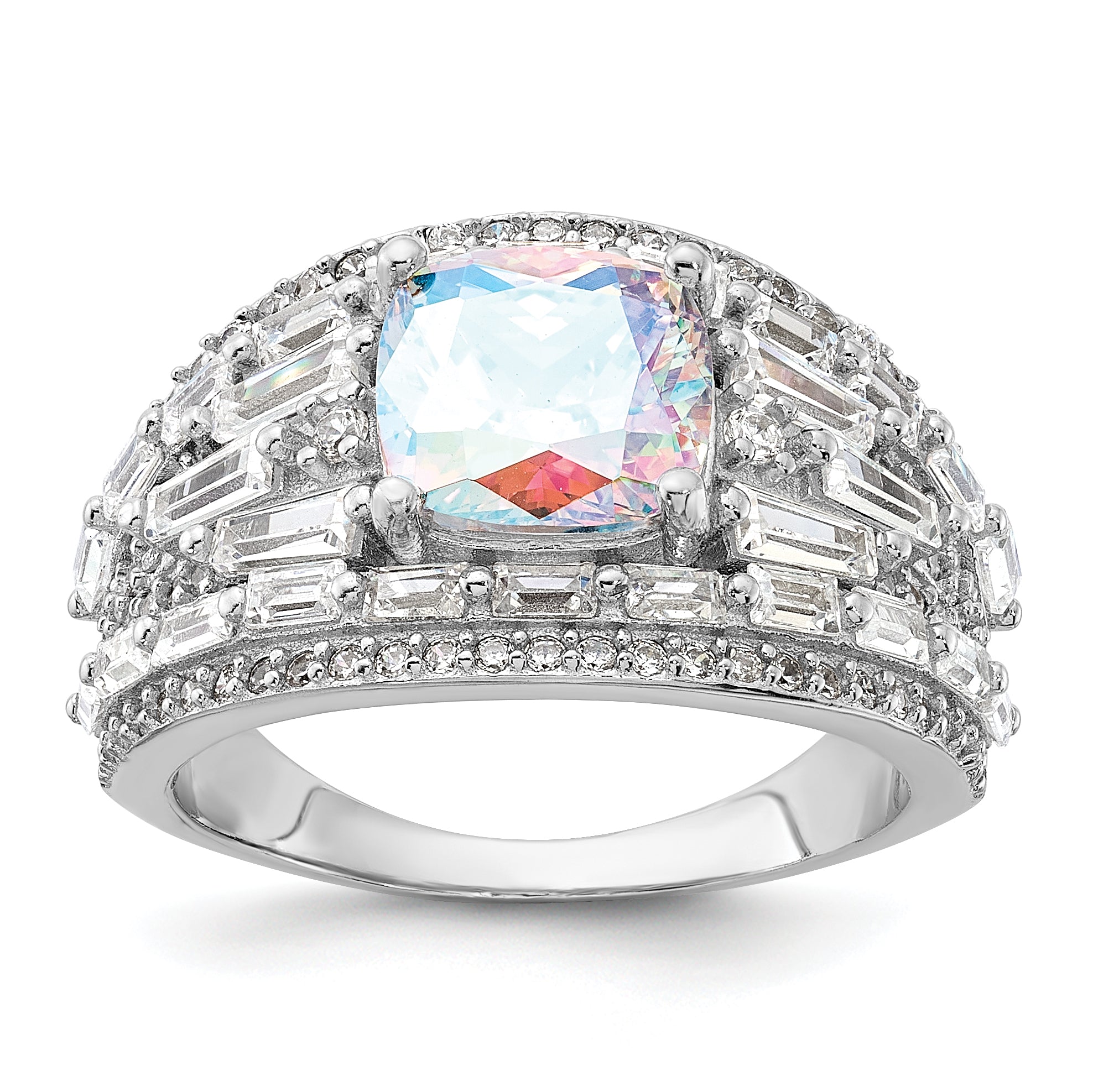 Sterling Silver Rhodium-plated Clear and Iridescent CZ Ring Main image
