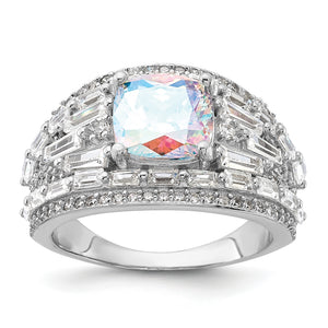 Sterling Silver Rhodium-plated Clear and Iridescent CZ Ring