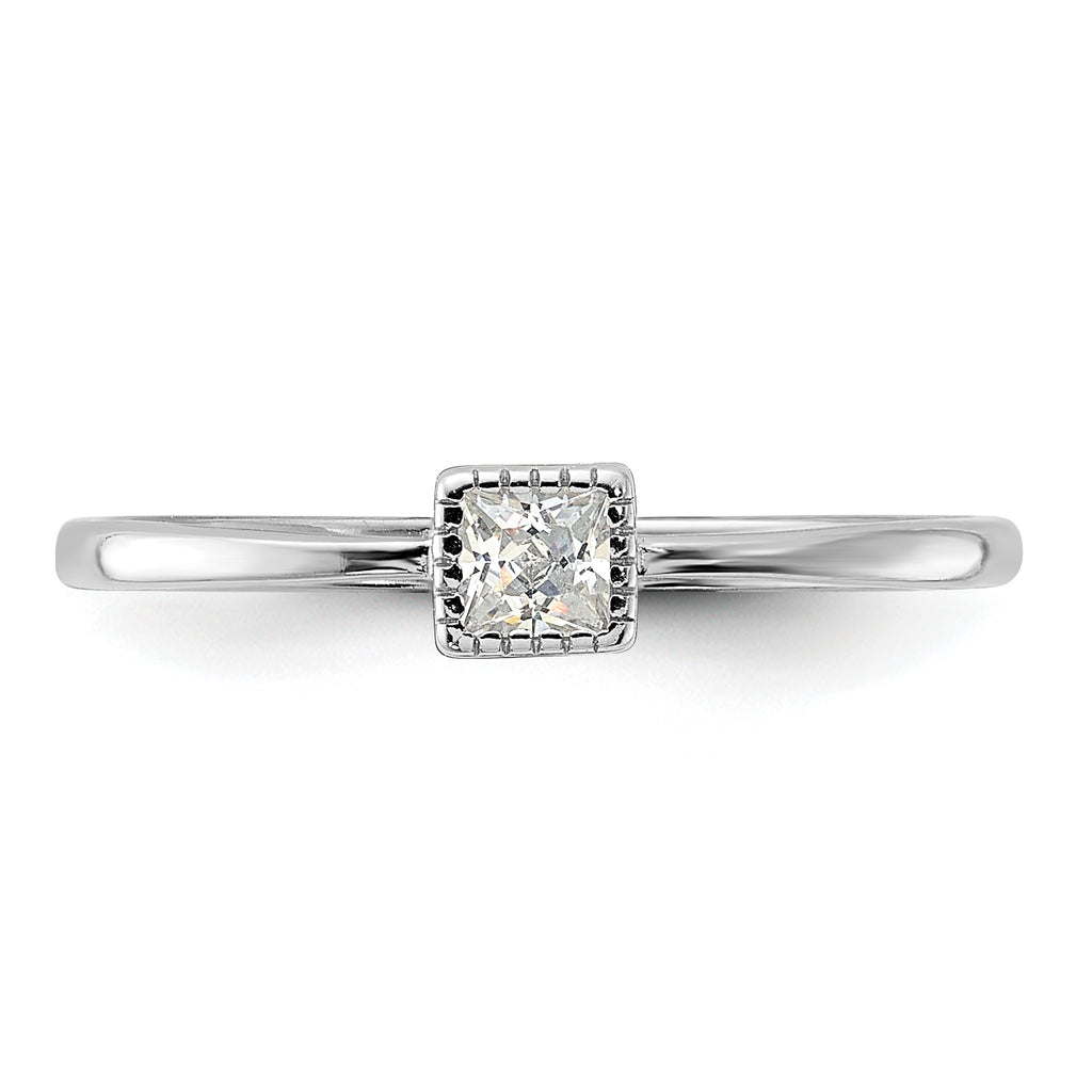 Sterling Silver Rhodium-Plated Square Cubic Zirconi Ring