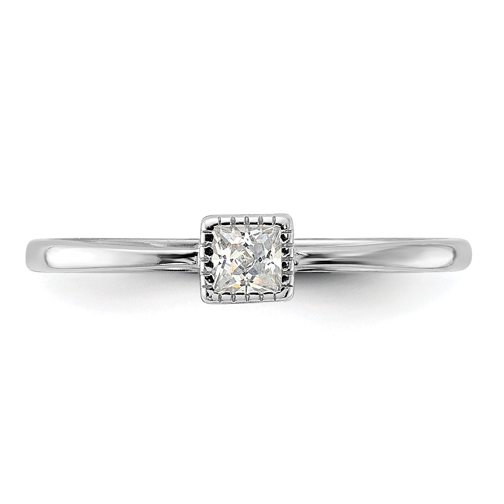 Sterling Silver Rhodium-Plated Square Cubic Zirconi Ring
