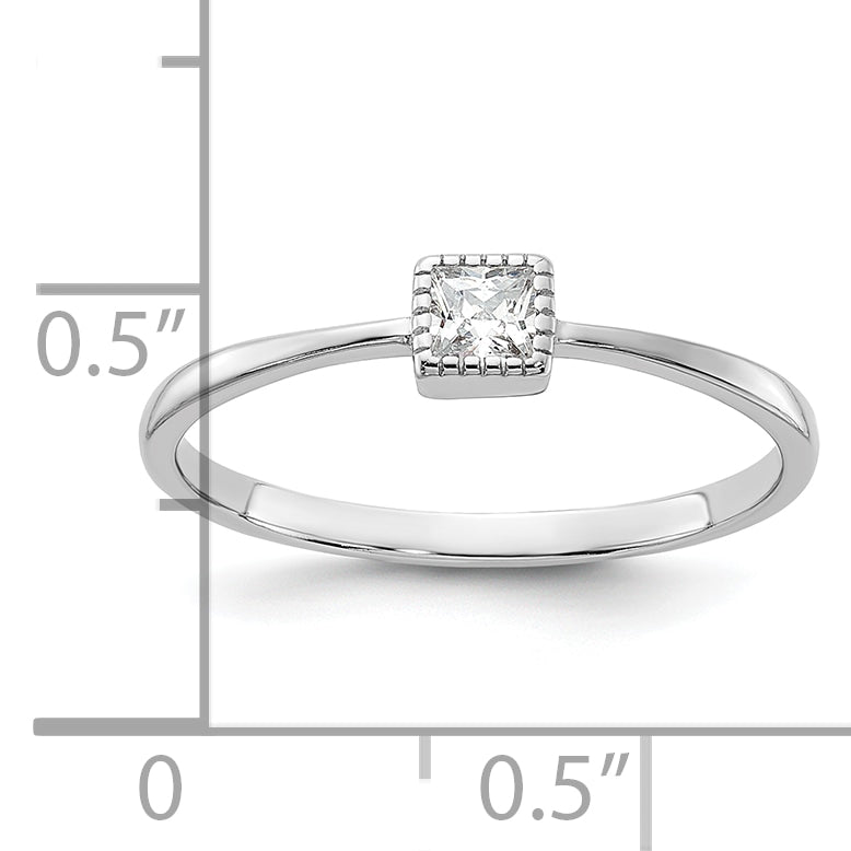 Sterling Silver Rhodium-Plated Square Cubic Zirconi Ring
