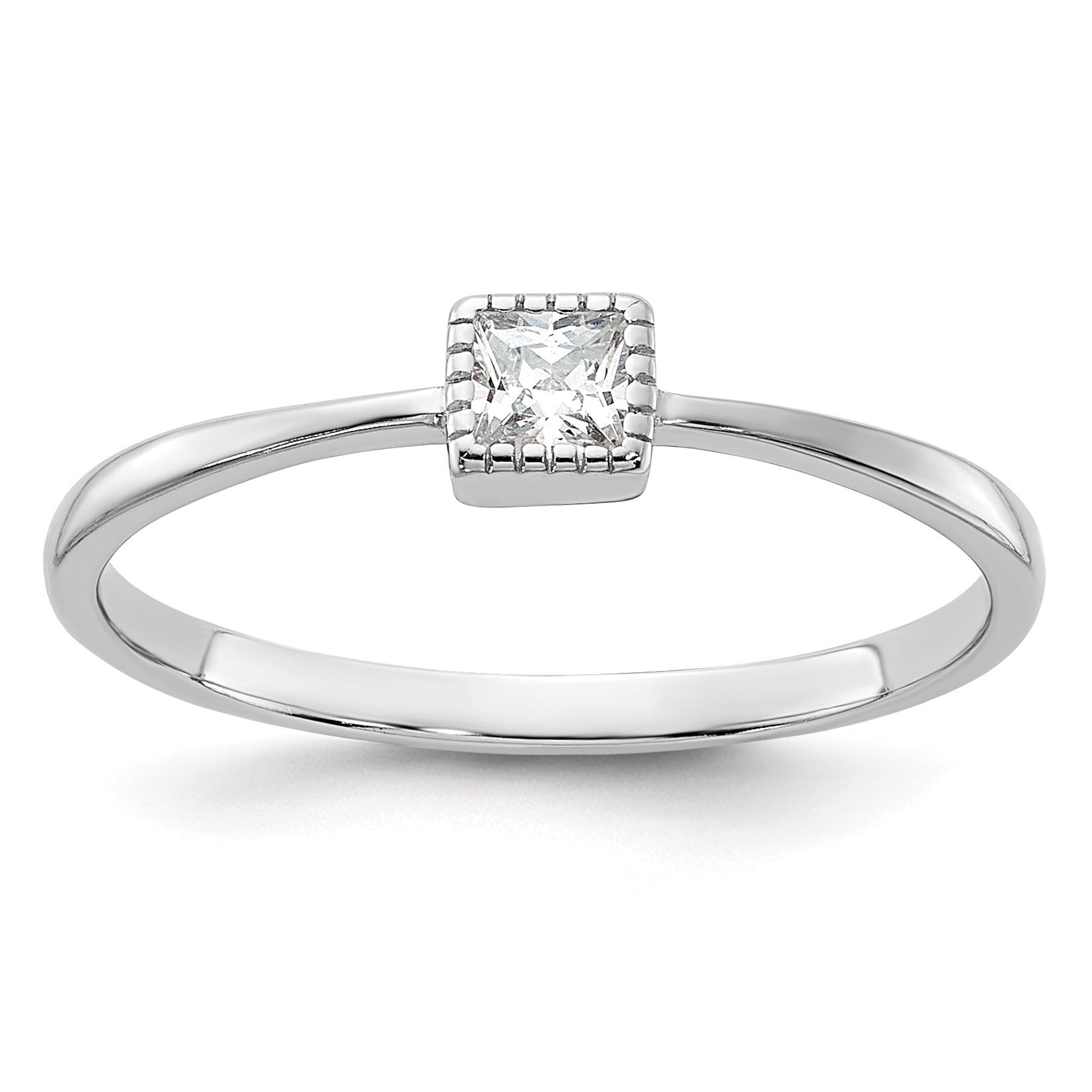 Sterling Silver Rhodium-Plated Square Cubic Zirconi Ring Main image