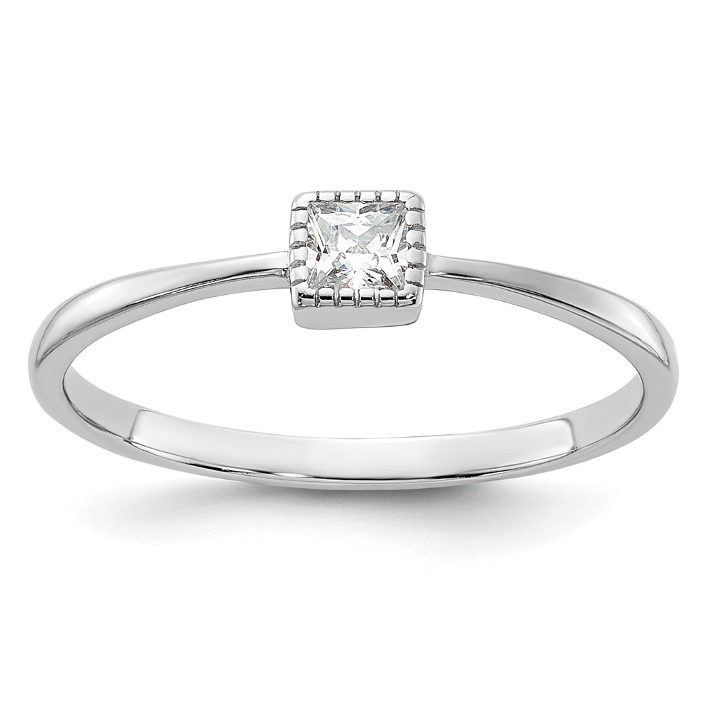 Sterling Silver Rhodium-Plated Square Cubic Zirconi Ring