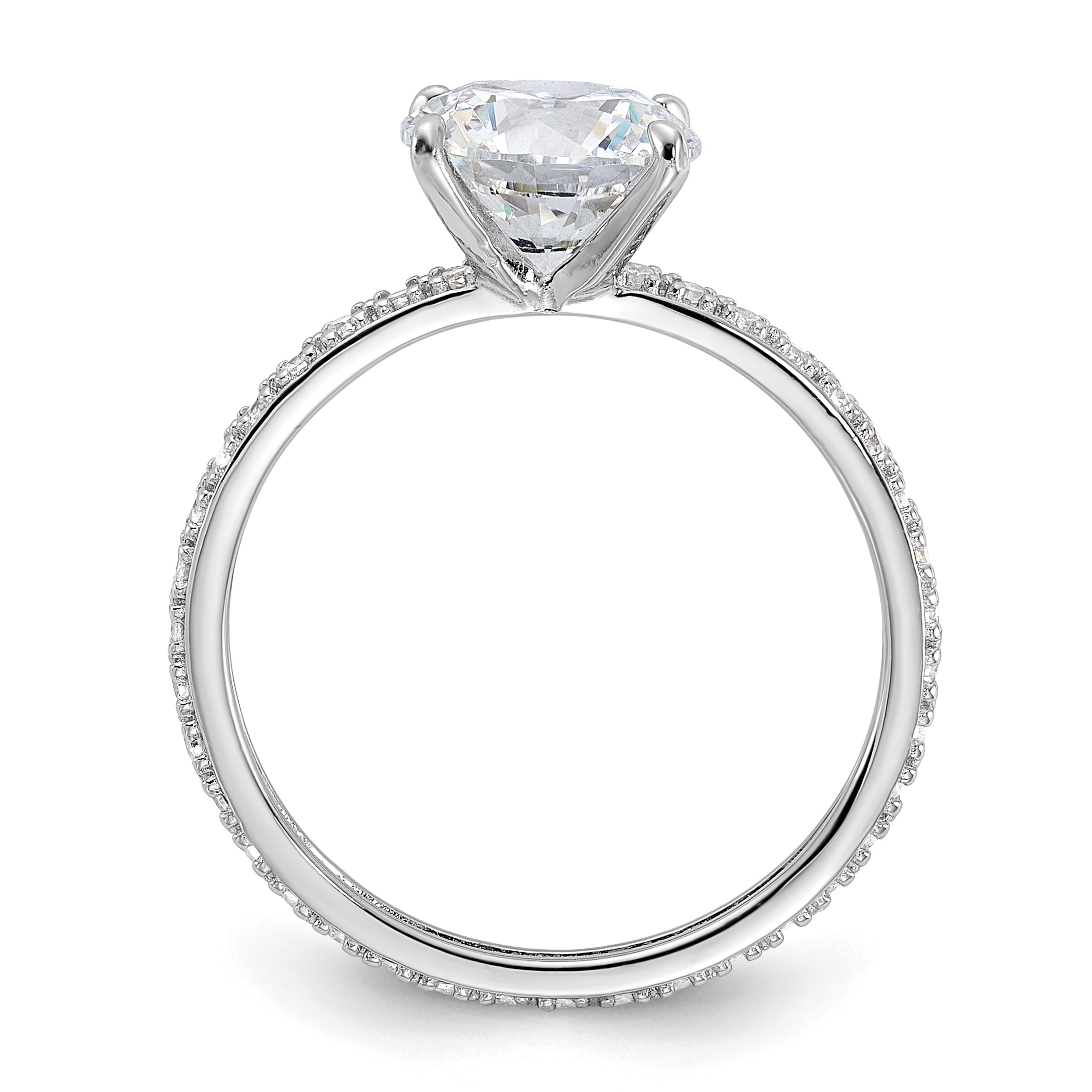 Sterling Silver Rhodium-Plated 8mm Cubic Zirconi Solitaire Eternity Engagement Ring Main image