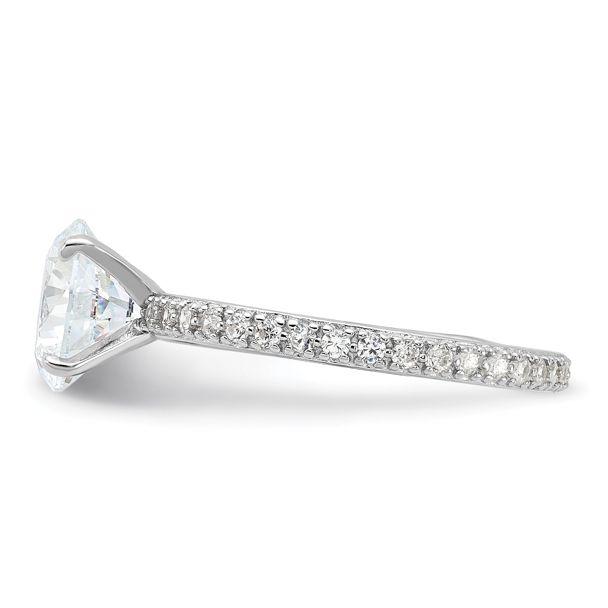 Sterling Silver Rhodium-Plated 8mm Cubic Zirconi Solitaire Eternity Engagement Ring