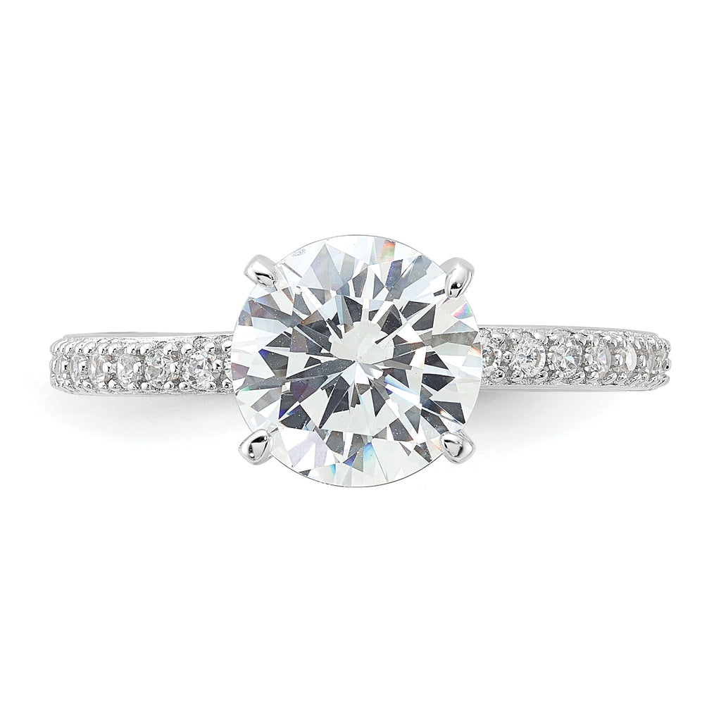 Sterling Silver Rhodium-Plated 8mm Cubic Zirconi Solitaire Eternity Engagement Ring