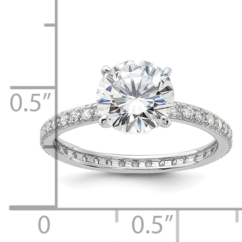 Sterling Silver Rhodium-Plated 8mm Cubic Zirconi Solitaire Eternity Engagement Ring