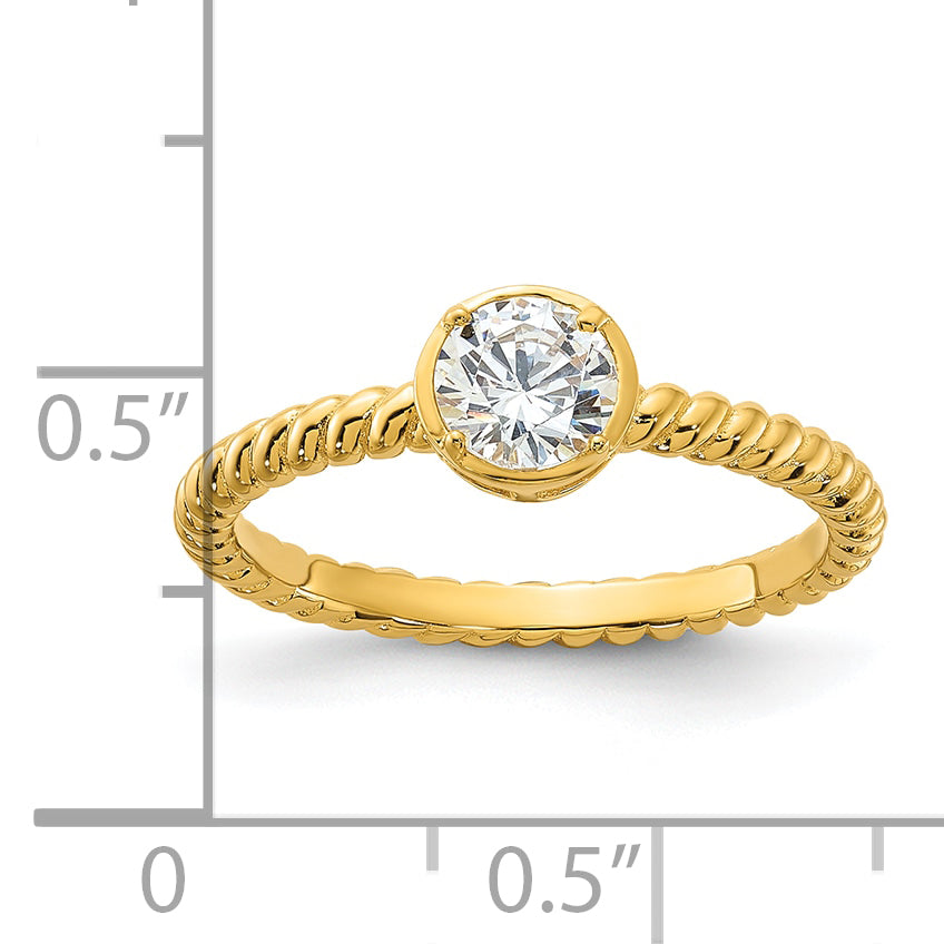 Sterling Silver Gold-tone Cubic Zirconi Twisted Ring
