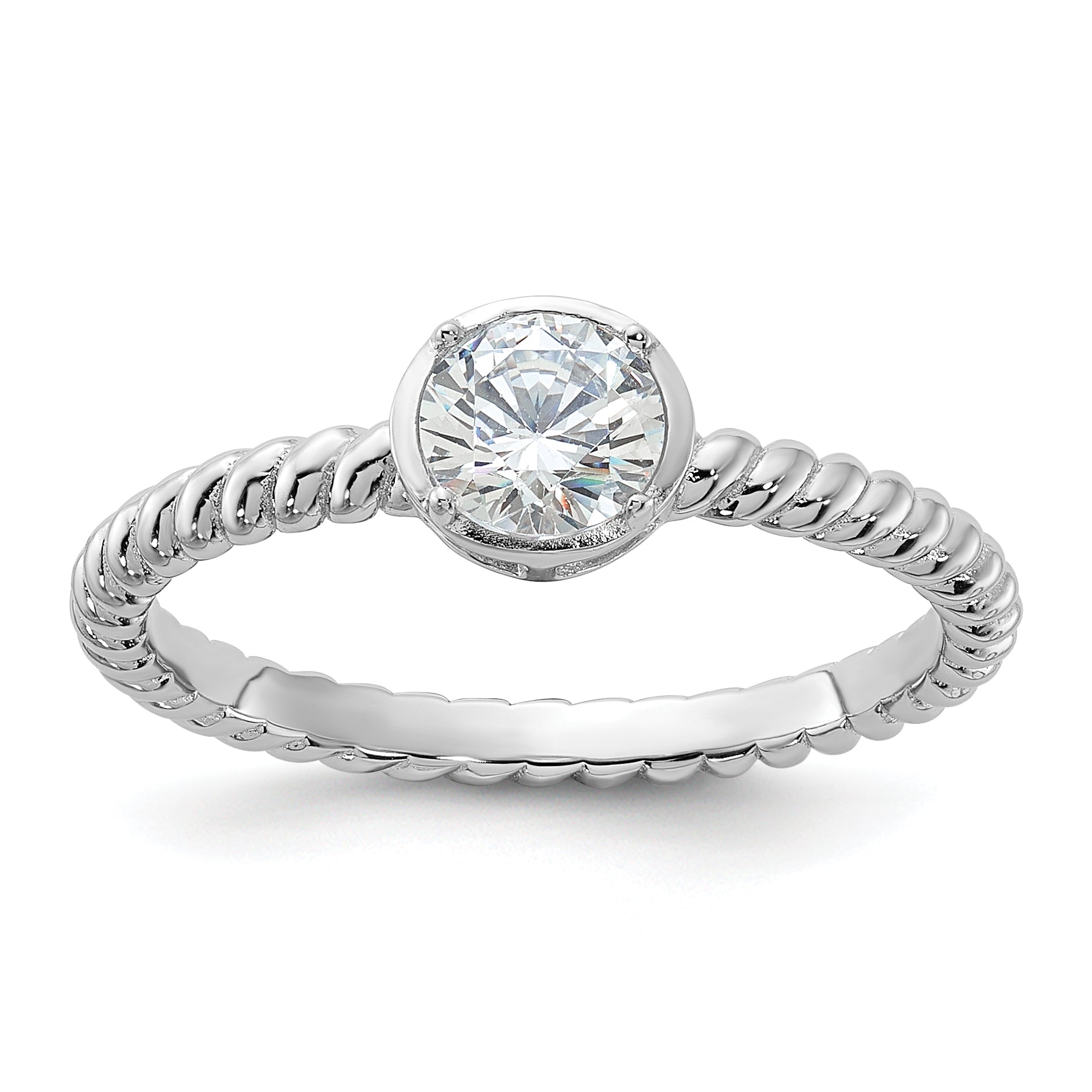 Sterling Silver Rhodium-plated CZ Twisted Ring Main image