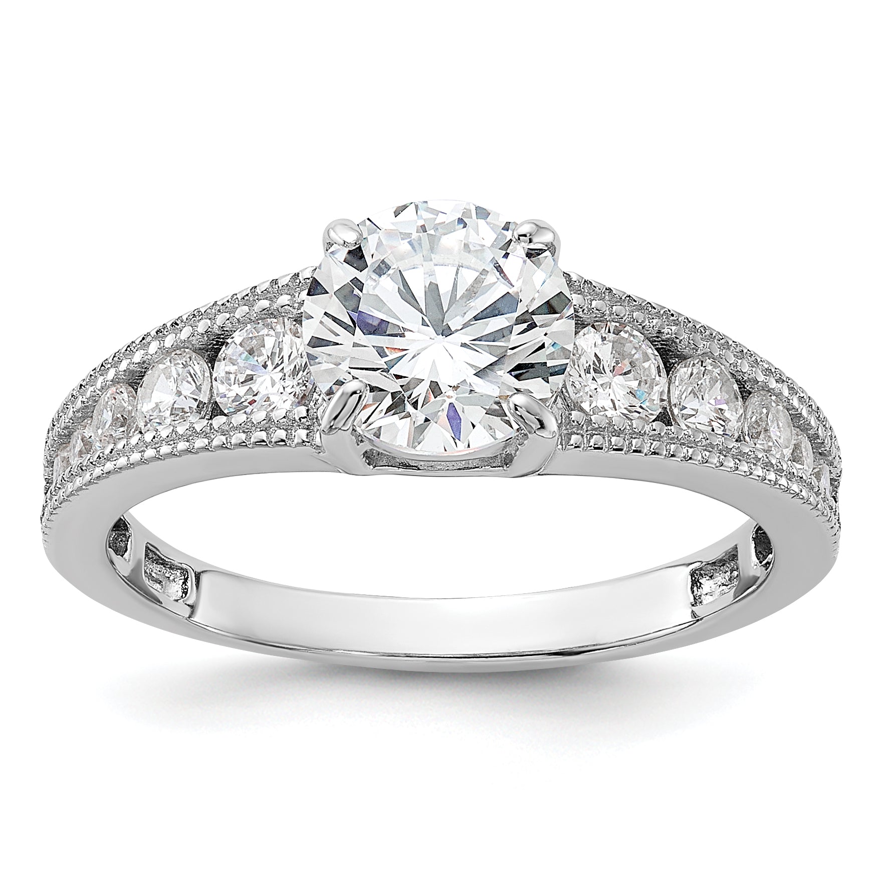 Sterling Silver Rh-plated 7mm Round Channel Set CZ Engagement Ring Main image