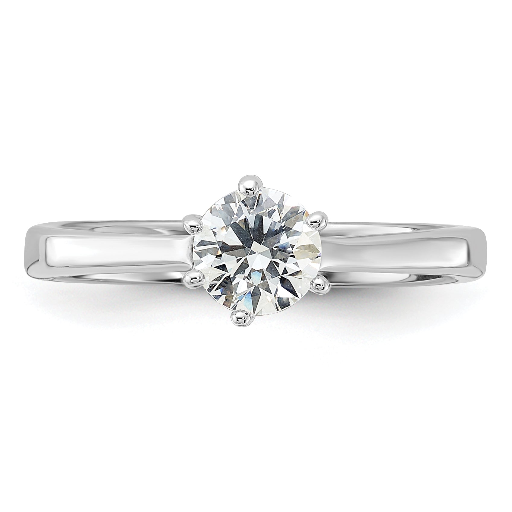 Sterling Silver Rhodium-plated 5mm Round CZ 6-prong Engagement Ring