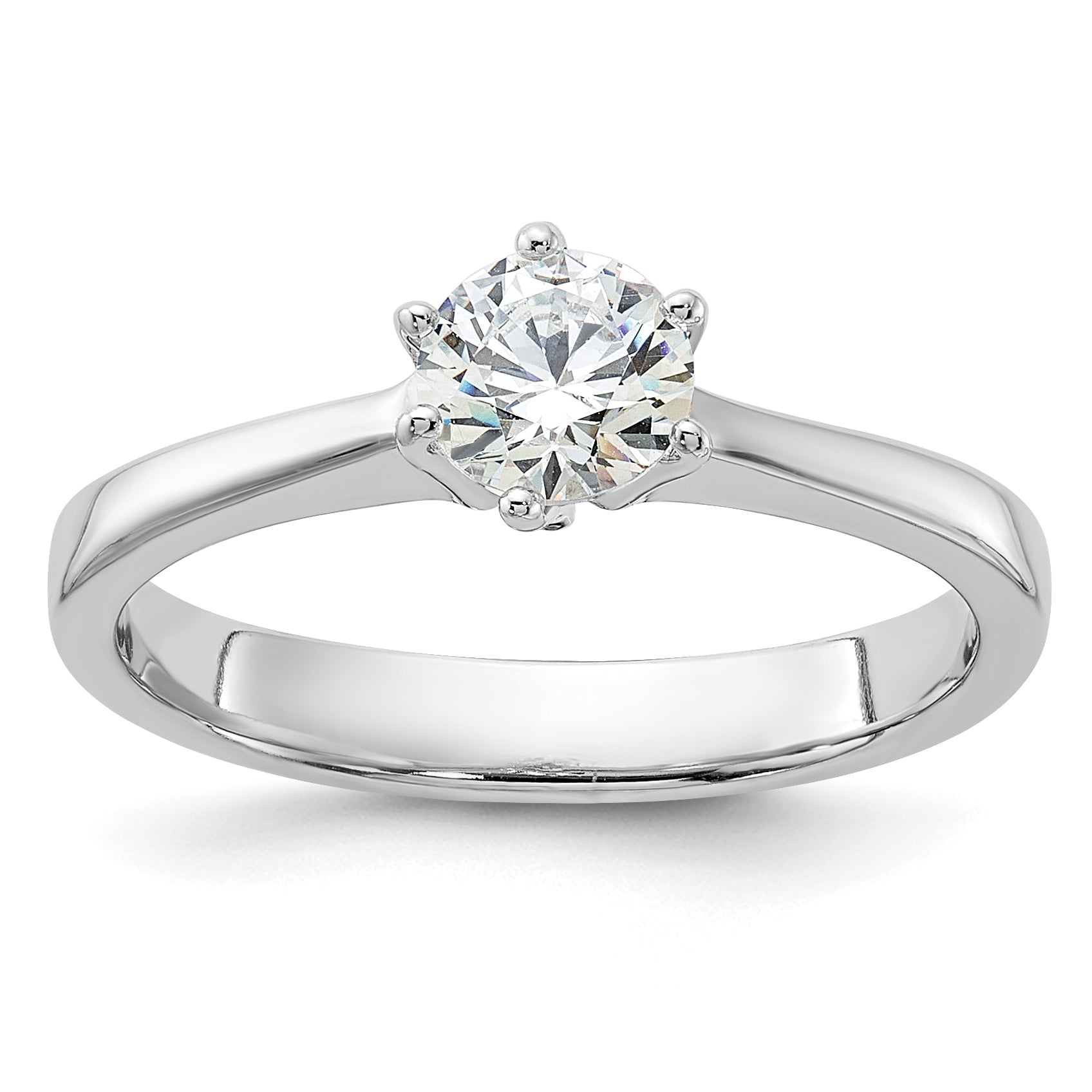 Sterling Silver Rhodium-plated 5mm Round CZ 6-prong Engagement Ring Main image