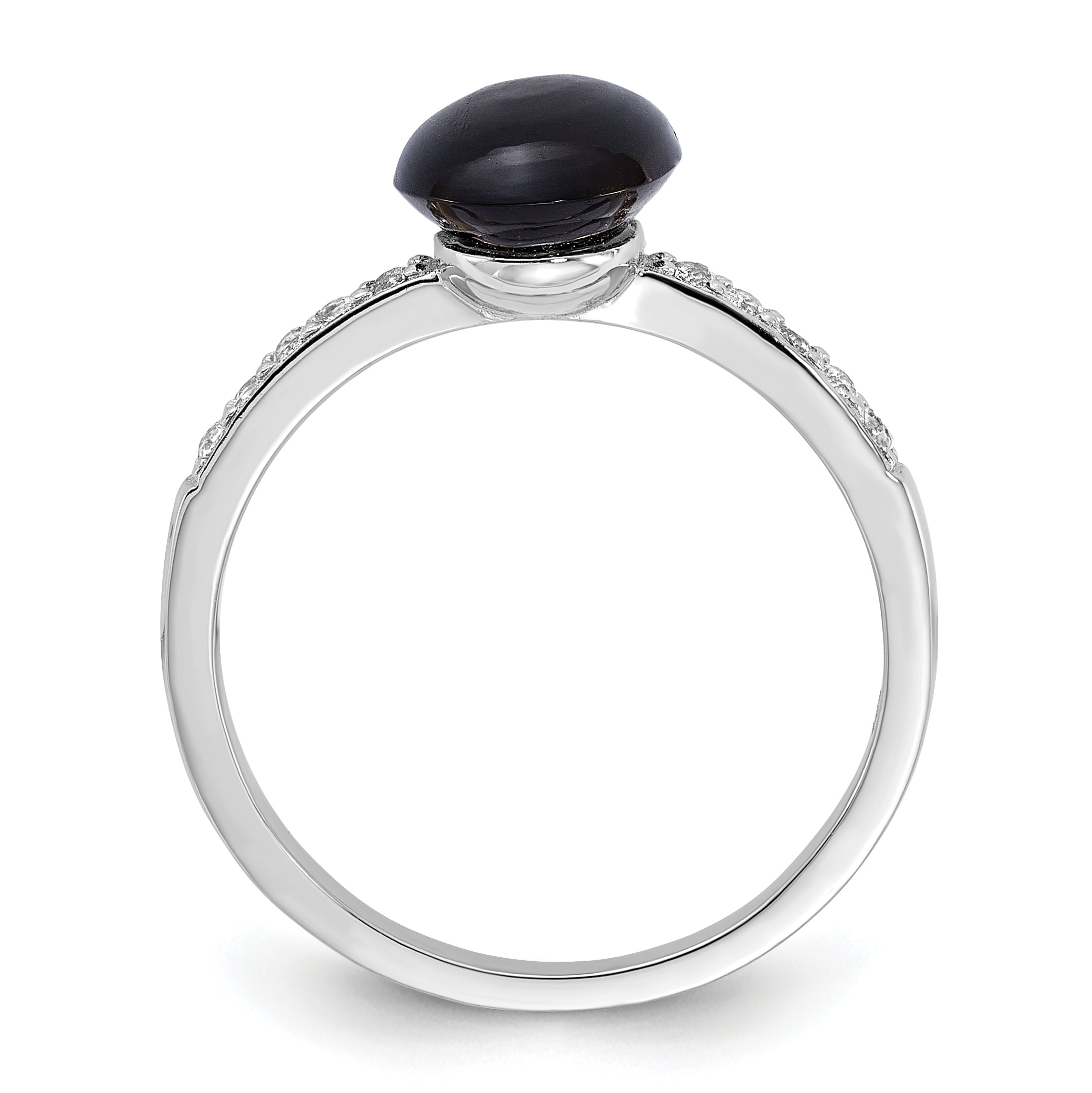 Sterling Silver Rhodium-plated Onyx and .2WT White Topaz Ring Secondary image