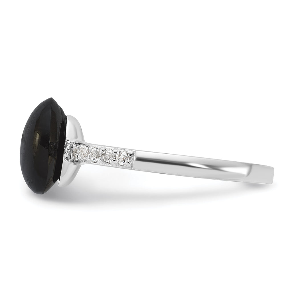 Sterling Silver Rhodium-plated Onyx and .2WT White Topaz Ring
