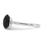 Sterling Silver Rhodium-plated Onyx and .2WT White Topaz Ring
