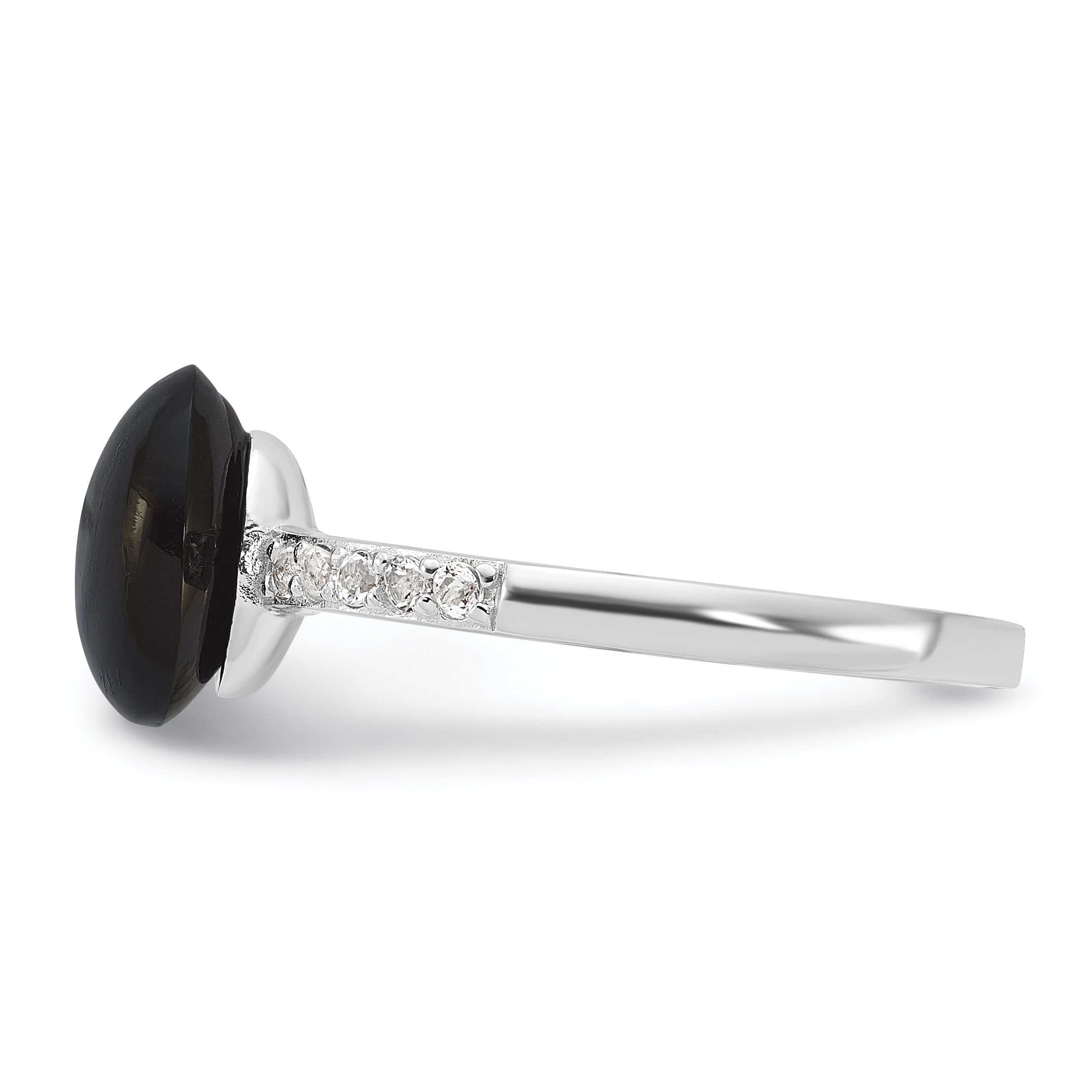 Sterling Silver Rhodium-plated Onyx and .2WT White Topaz Ring