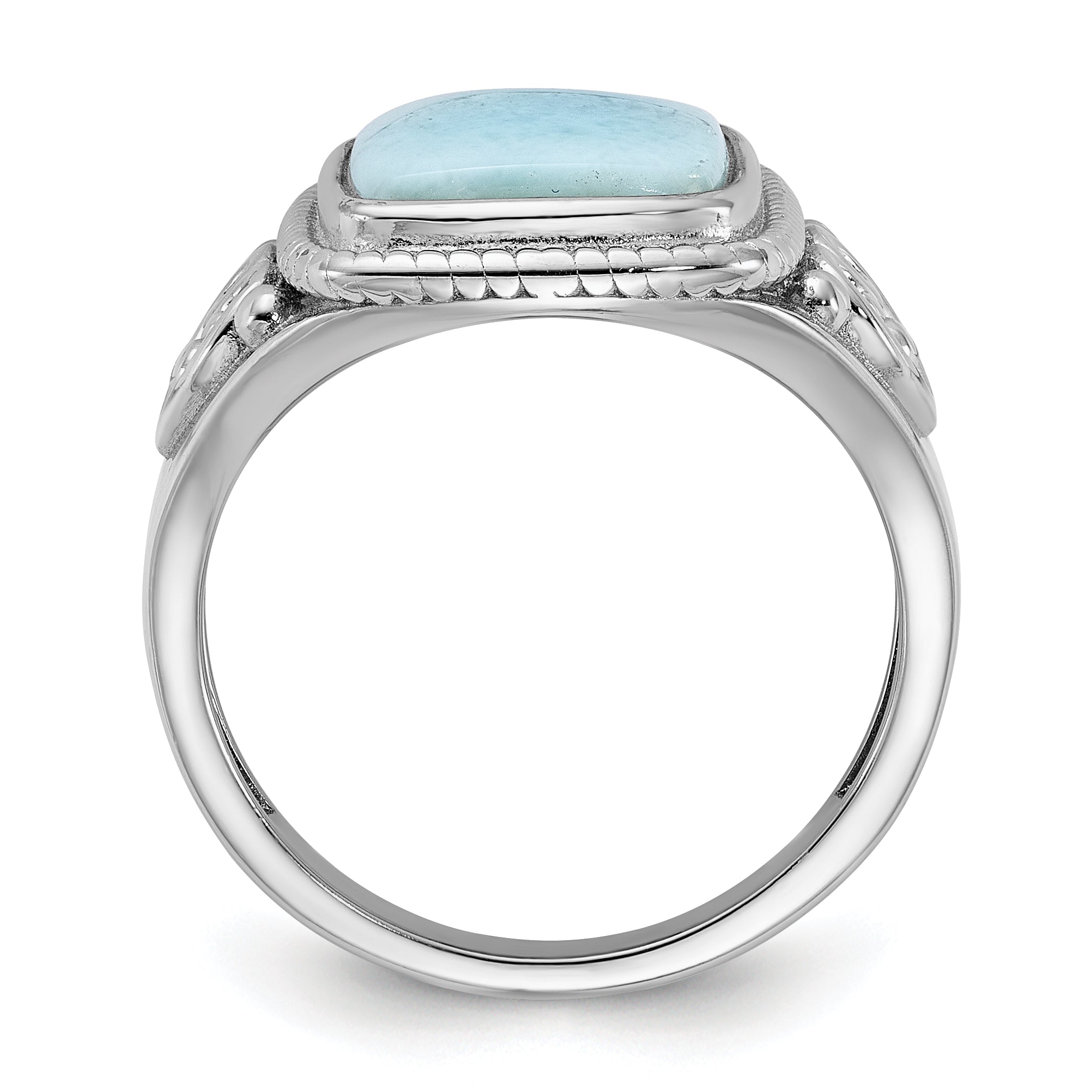 Sterling Silver Rhodium-plated Oxidized with Rectangular Larimar Ring Secondary image